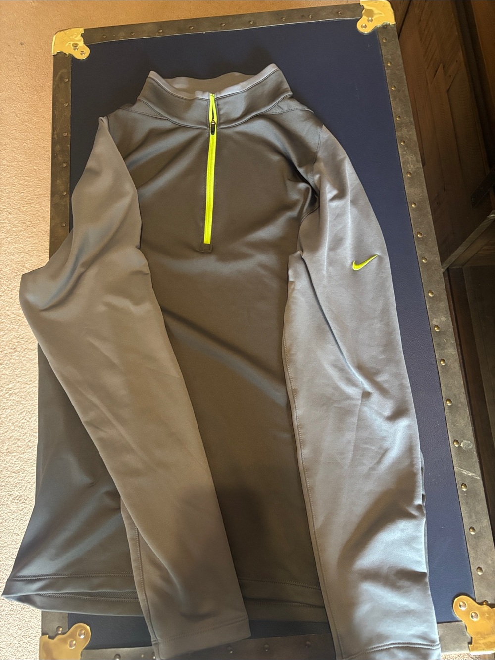 Nike Gray Quarter-Zip Pullover with Neon Yellow Accents